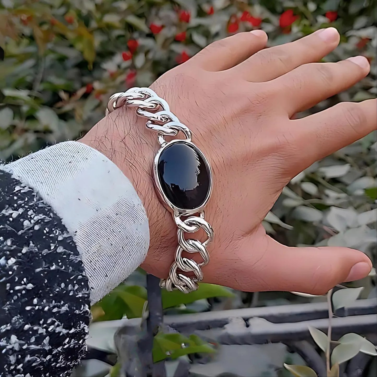 Onyx Cuban Link Bracelet Men