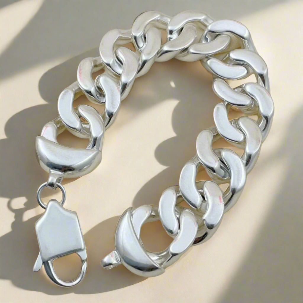 mens - chunky - bracelet - 20mm Heavy Curb Silver Bracelet