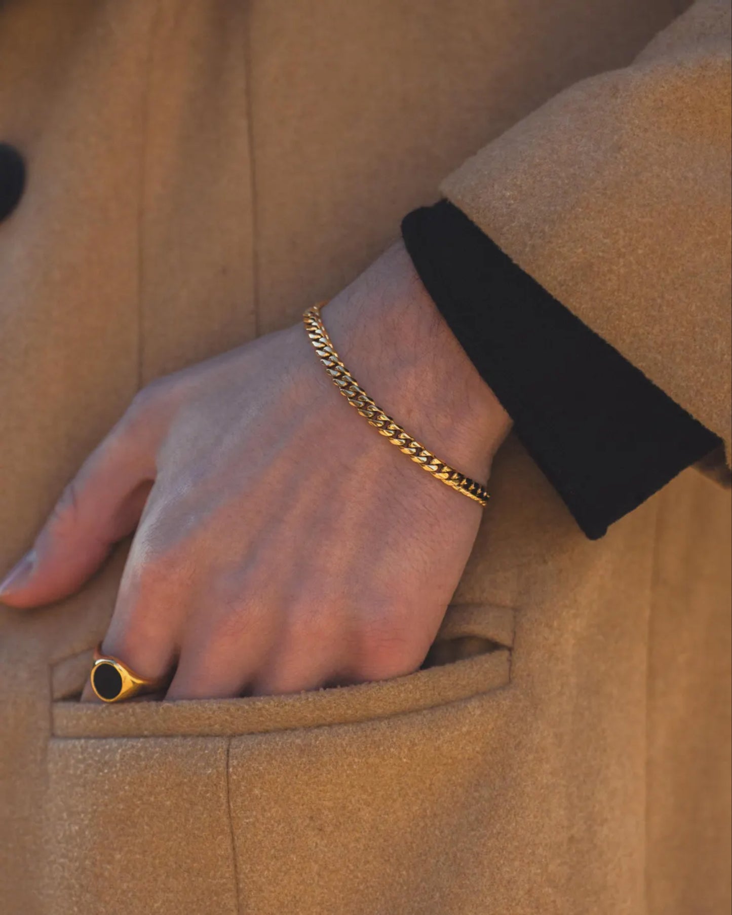 18K Gold Cuban Bracelet Chain - Black Onyx Gemstone