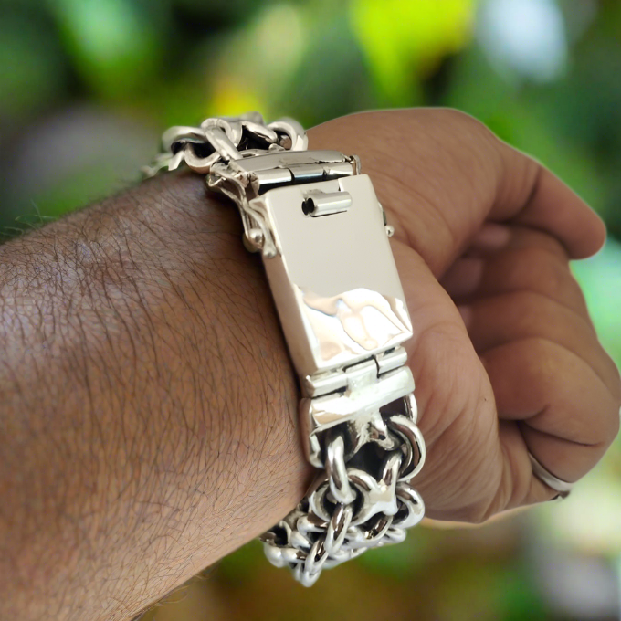 Mens Unique Heavy Silver Bracelet 20mm