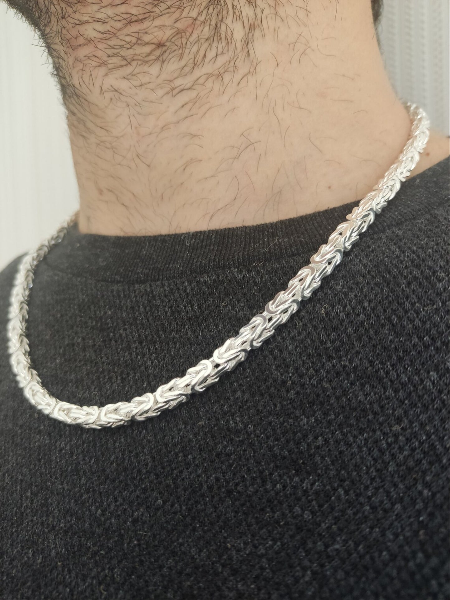 Men's Byzantine Rope Chain Real Solid Silver 925