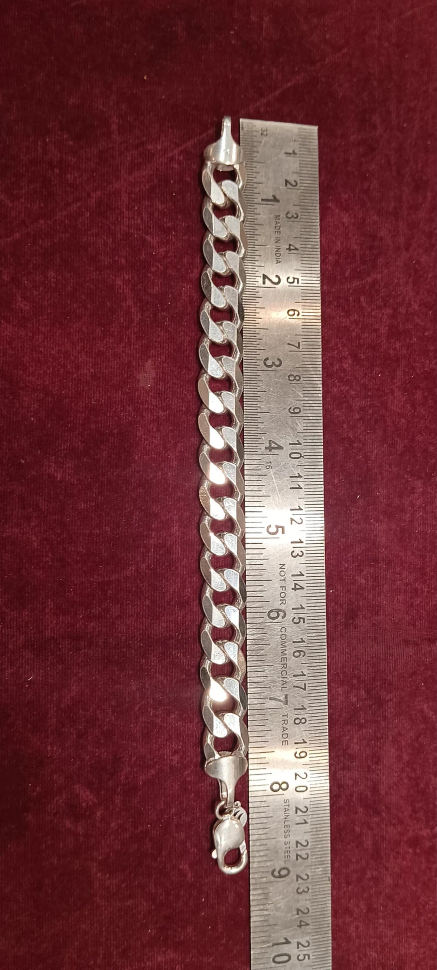 13mm,8inches,grams,solid 925 pure silver hand made cuban link