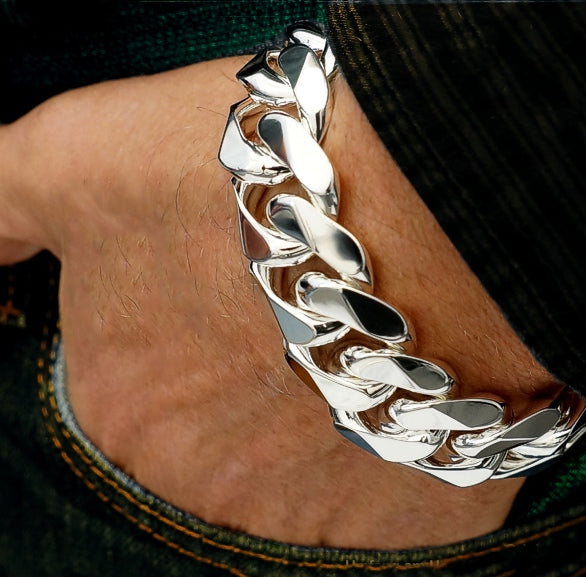 20mm Mens Silver Curb Bracelet - Heavy Bracelet