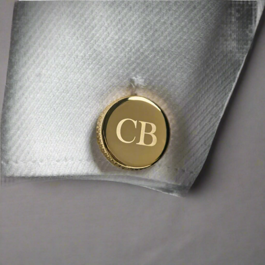 personalised 14k gold cufflinks-Gold Round Groomsmen Cufflinks, Personalized Groomsmen Gift, Engraved Custom Cuff Link for Groom Wedding Day, Men's Cufflinks, Gift Boxed-wedding gift-real gold cufflinks