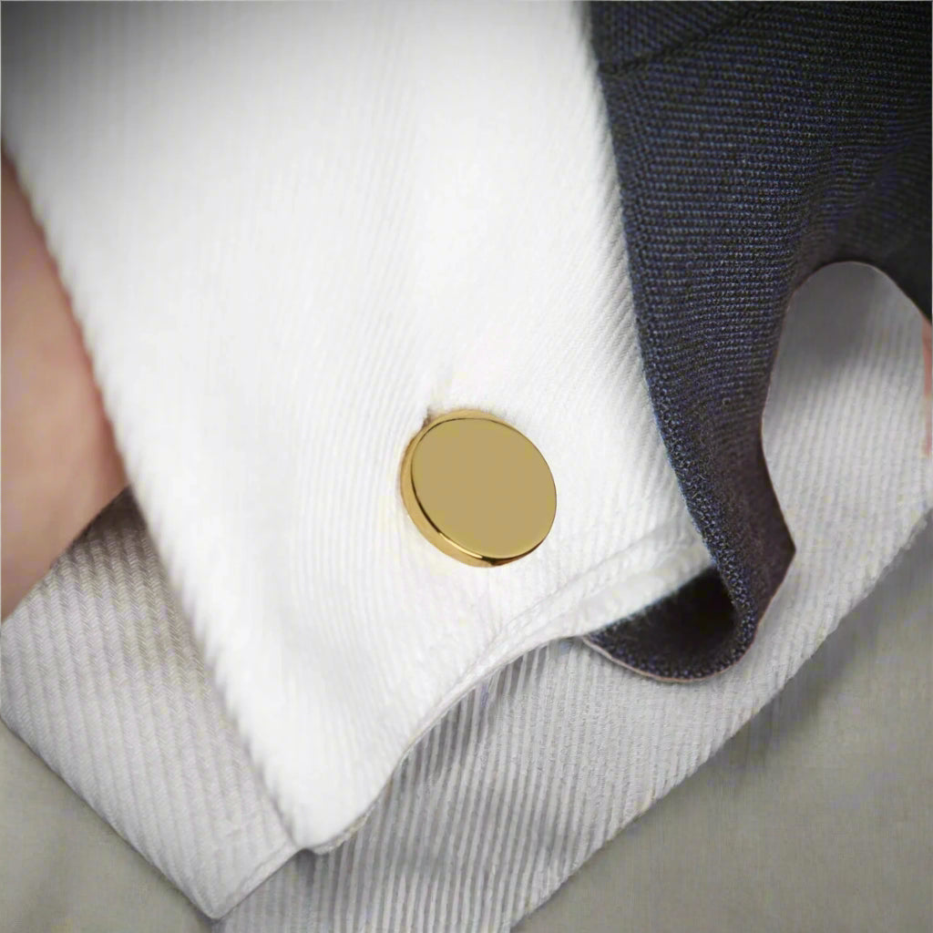 personalised 14k gold cufflinks-Gold Round Groomsmen Cufflinks, Personalized Groomsmen Gift, Engraved Custom Cuff Link for Groom Wedding Day, Men's Cufflinks, Gift Boxed-wedding gift-14k-real-god- cufflinks