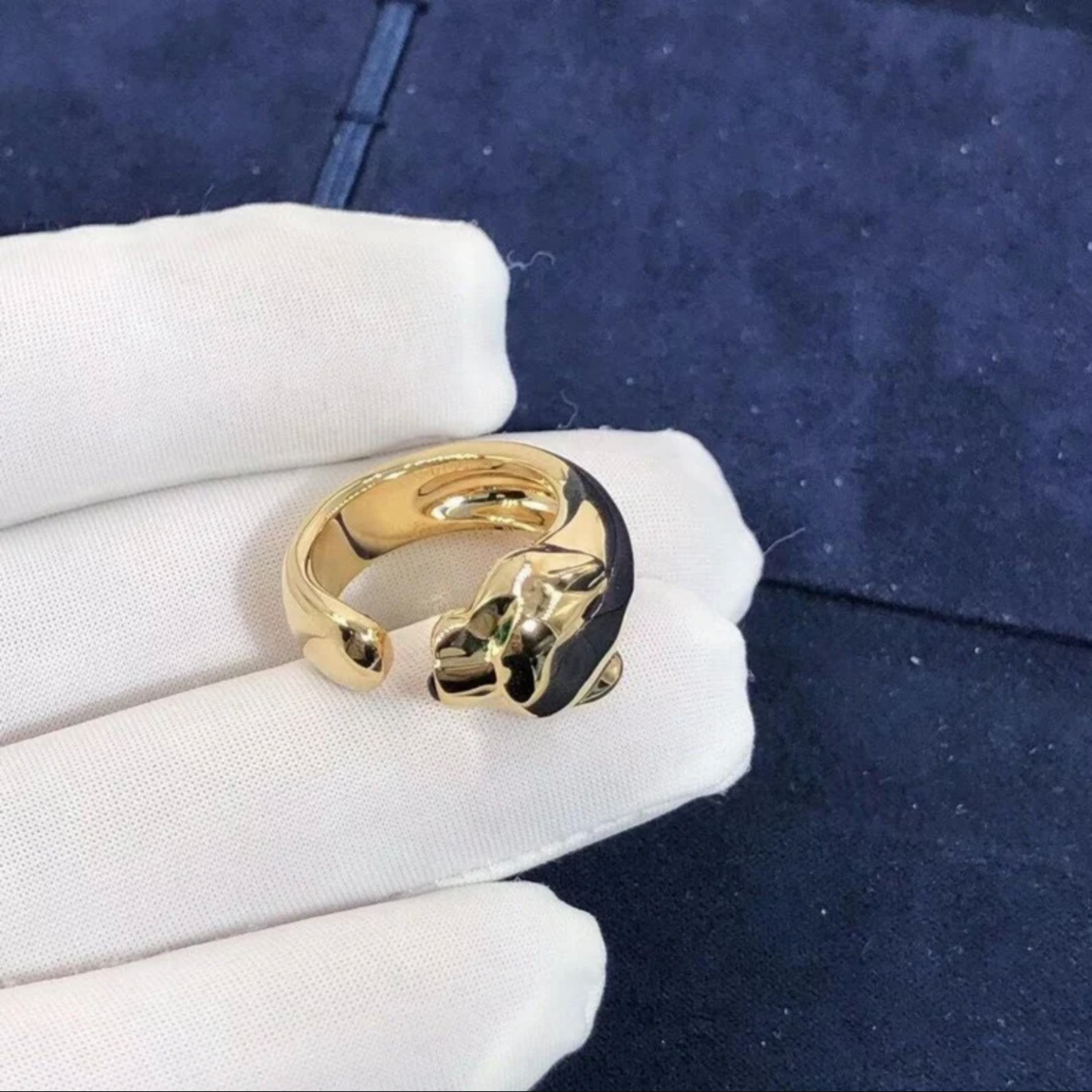 custom, vintage, 14K yellow gold Panther Ring bark finish 6.3g