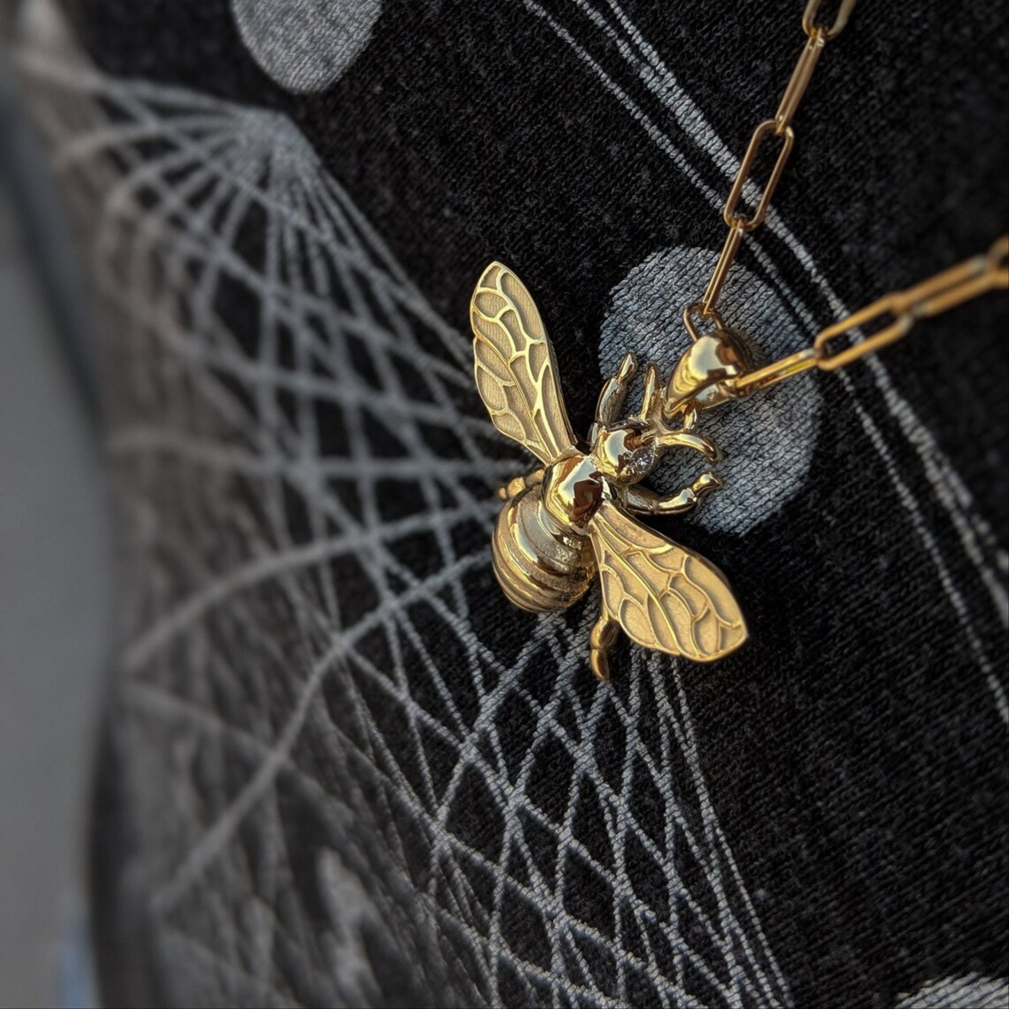 Solid 14k Gold Bee Pendant