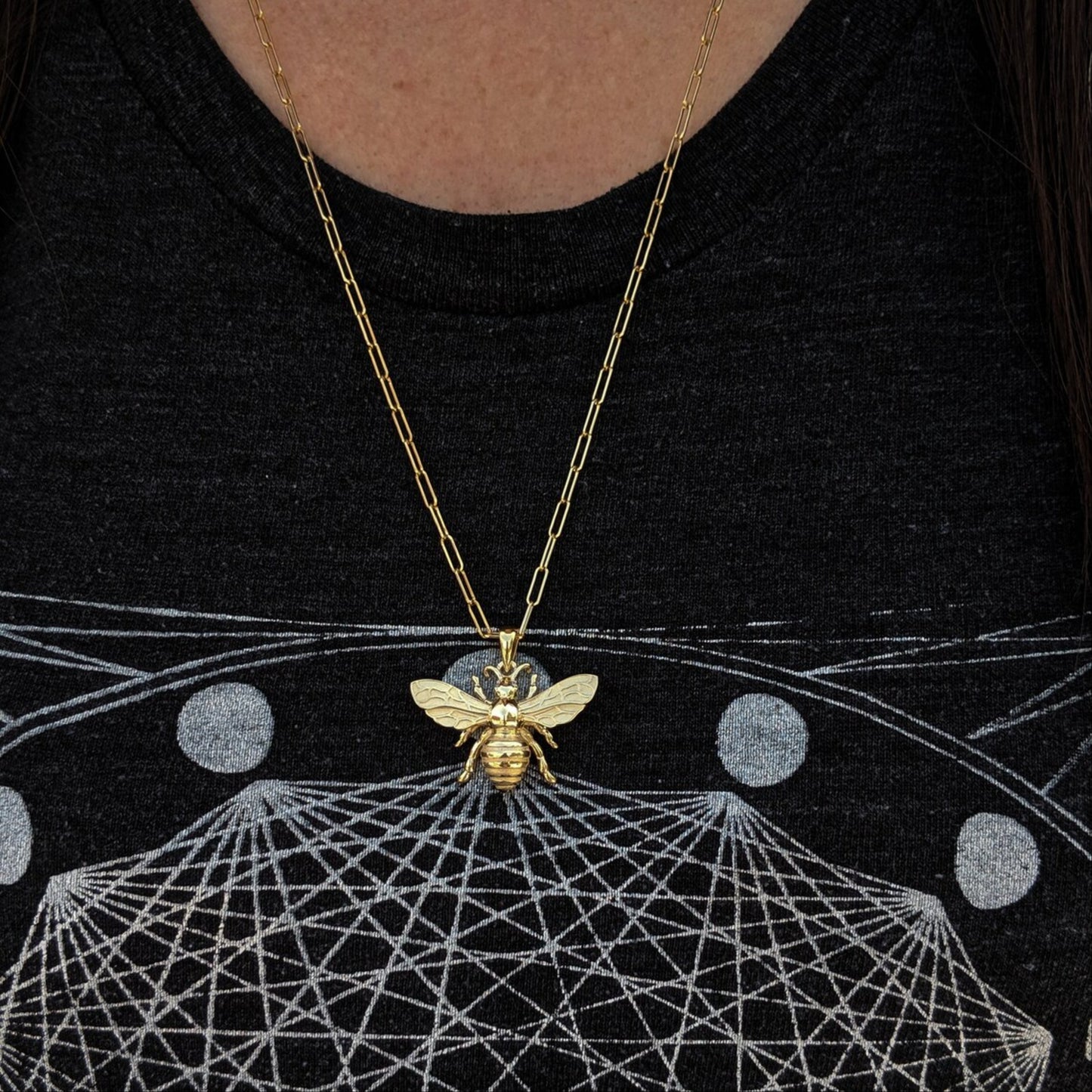 Solid 14k Gold Bee Pendant