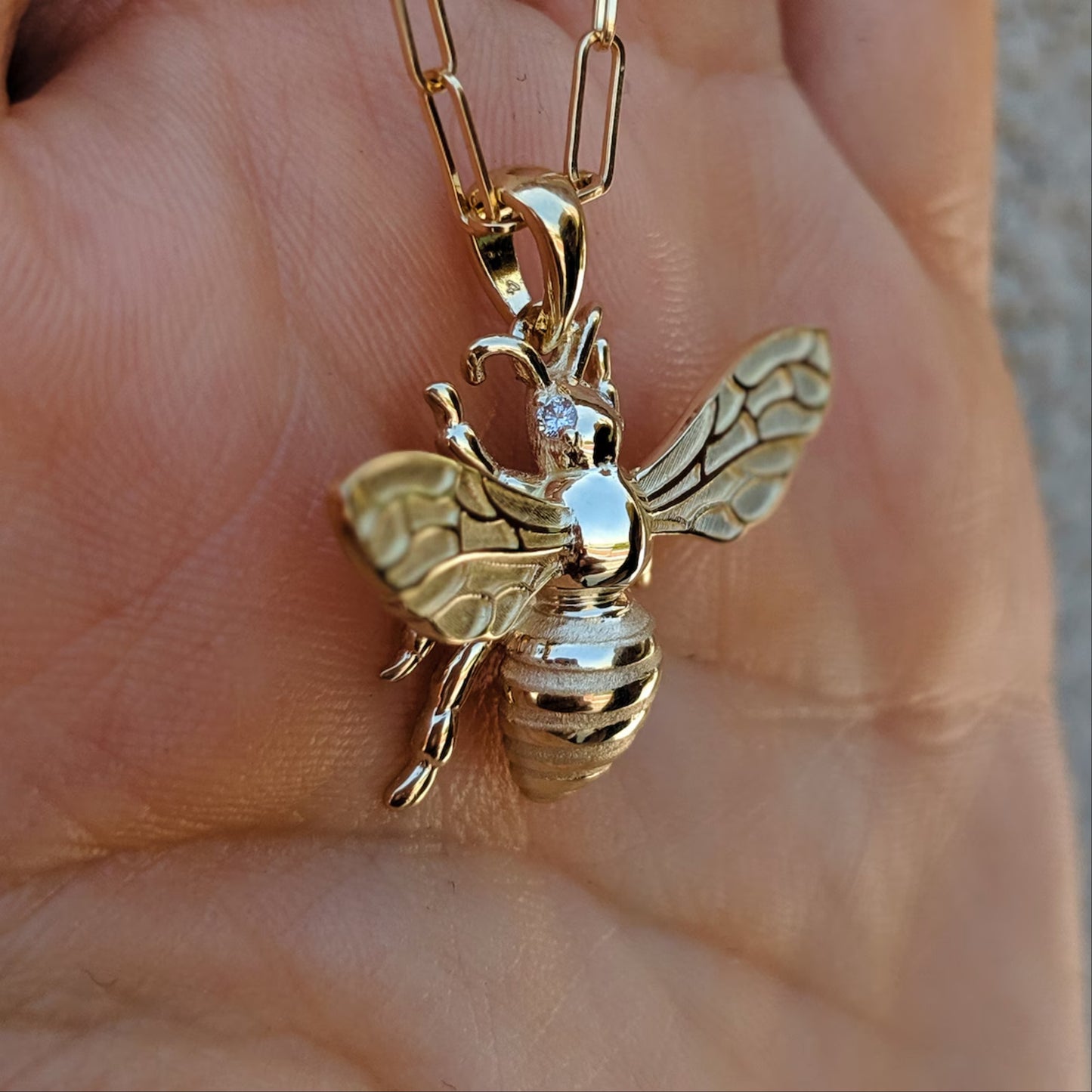 Solid 14k Gold Bee Pendant