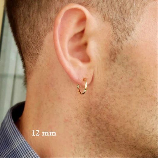 Men's 18k Gold Hoops Earrings 12mm
