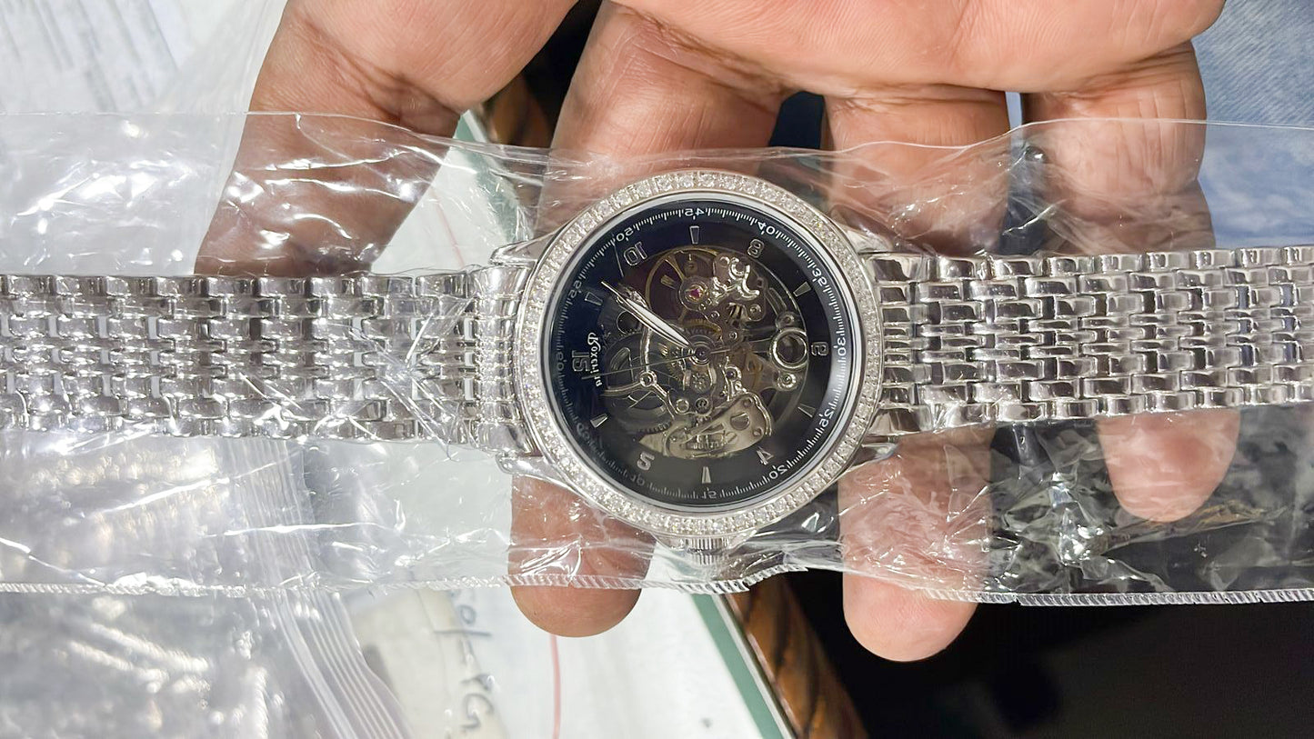 925 Sterling Silber Uhr 117 Gramm Schwarzes Zifferblatt