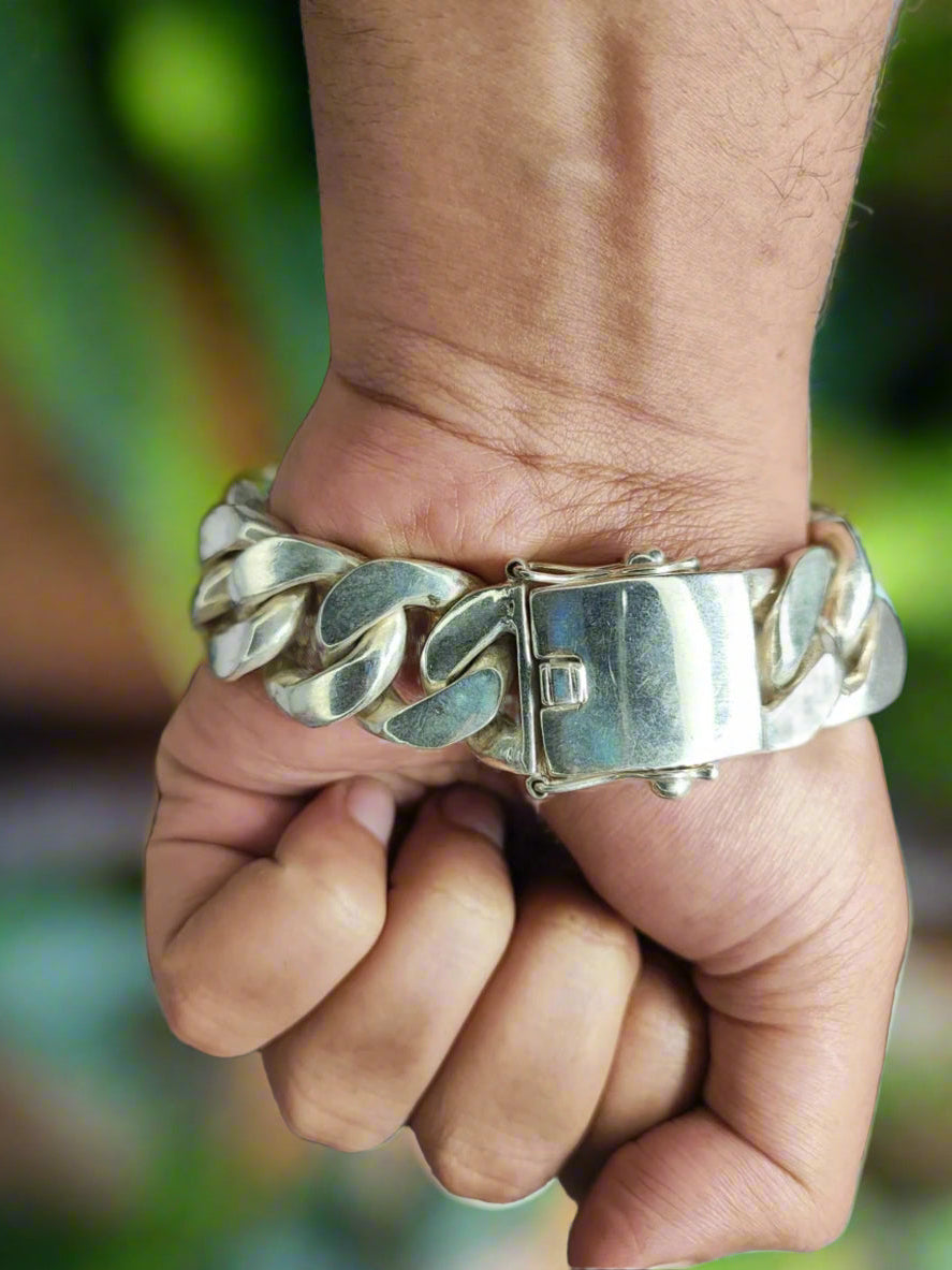 VERY BIG! Miami Cuban Link Bracelet x 25mm Wide - Huge, Heavy Mens Design. Street Style - 925 Sterling Silver Jewelry Handmade