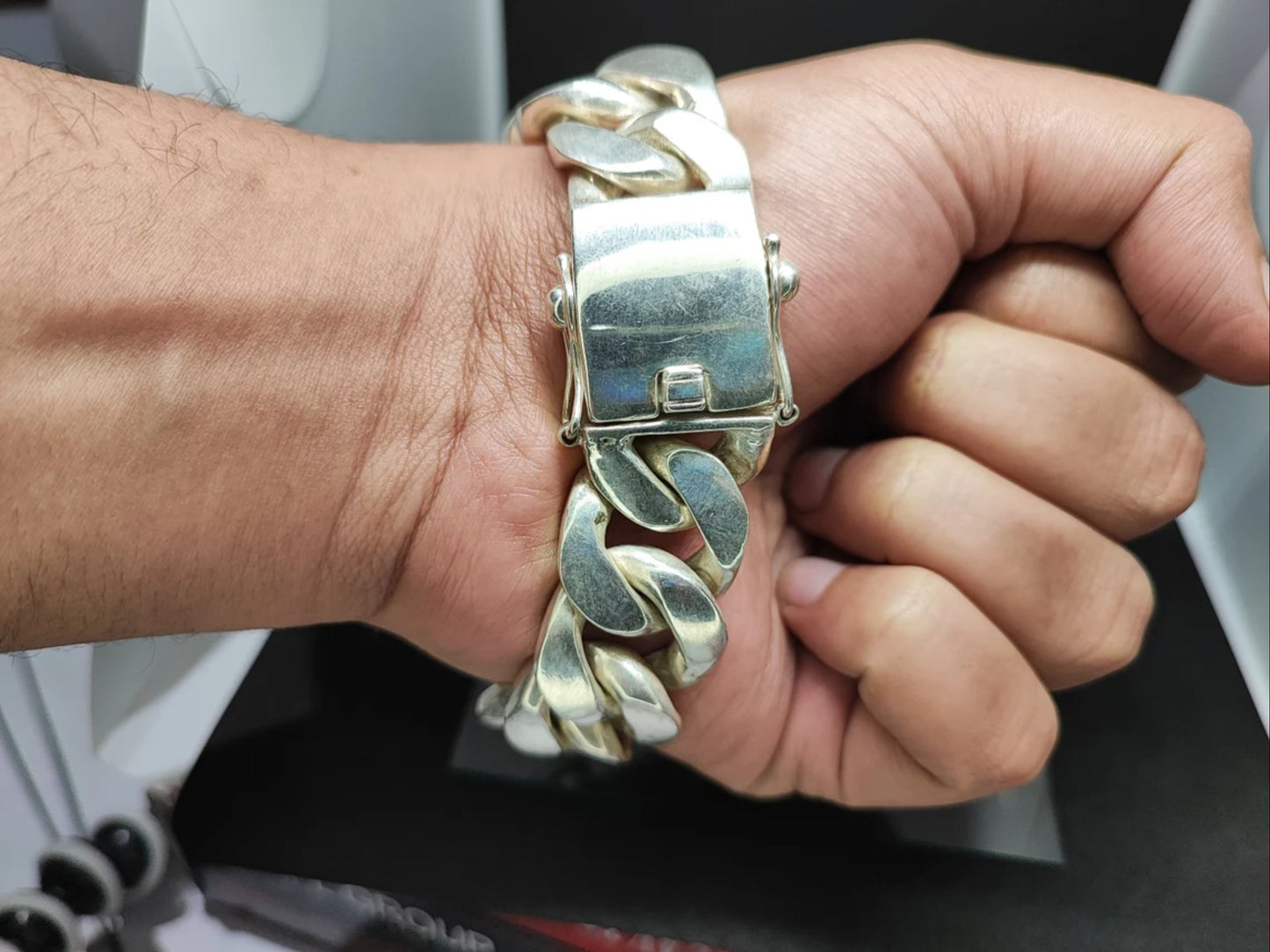 220 g Mens Real Solid Sterling Silver 925 Heavy Biker Bracelet