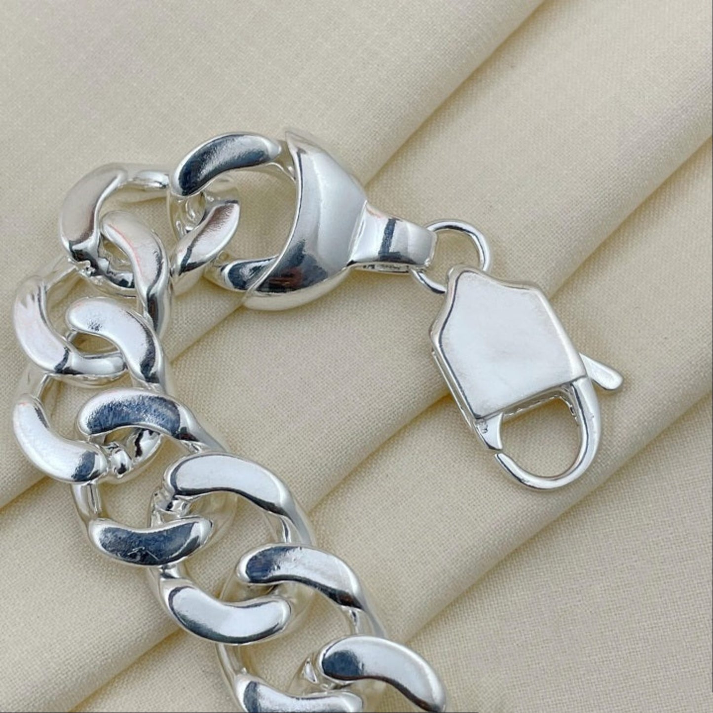 20mm Heavy Curb Silver Bracelet