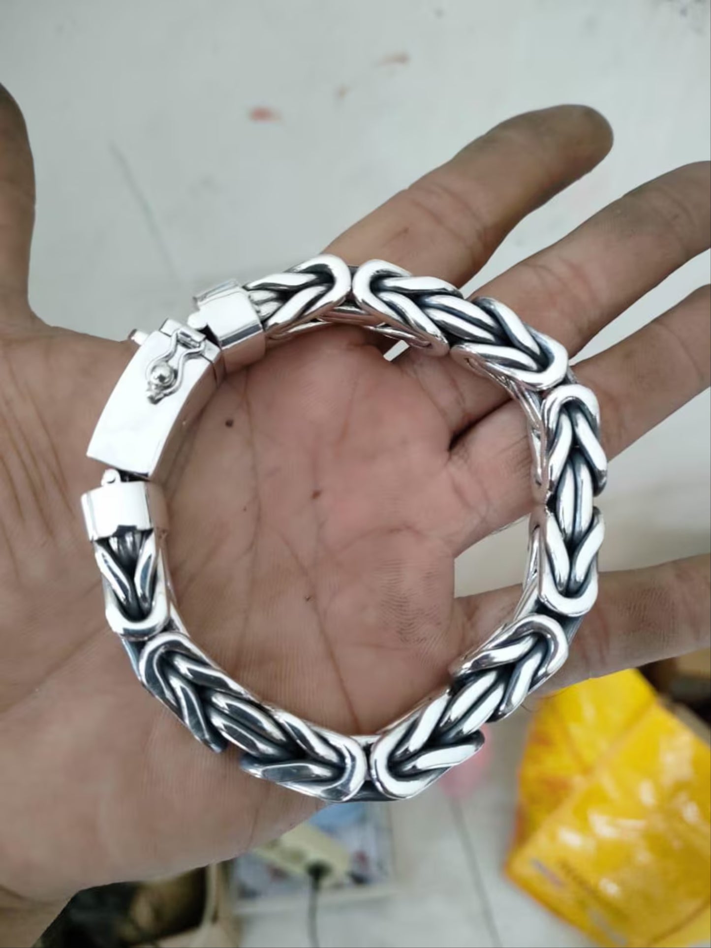 Real 925 Silver Solid Bracelet Men 14mm