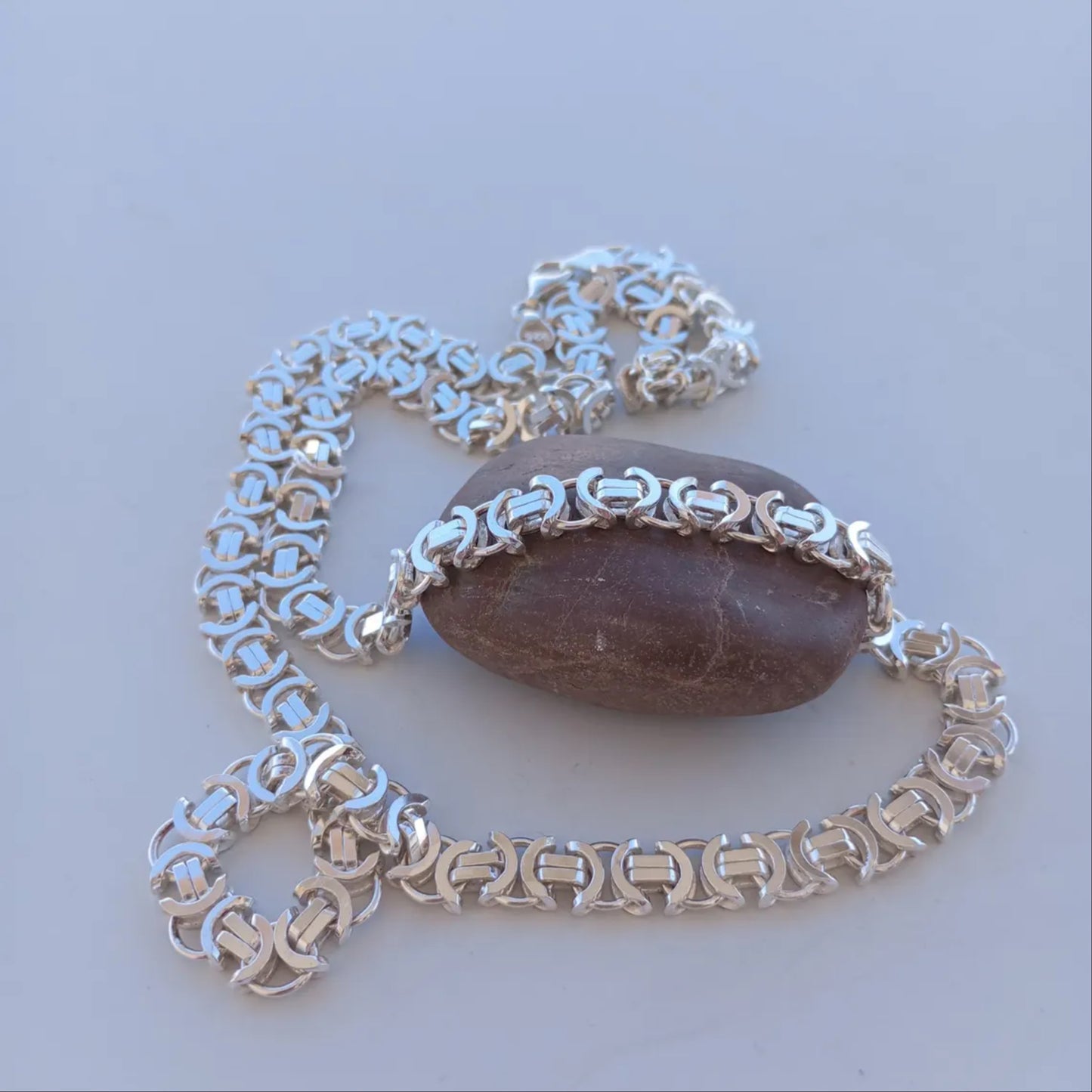LAT BYZANTINE Necklace 925 SOLID Sterling Silver HEAVY Mens 28"