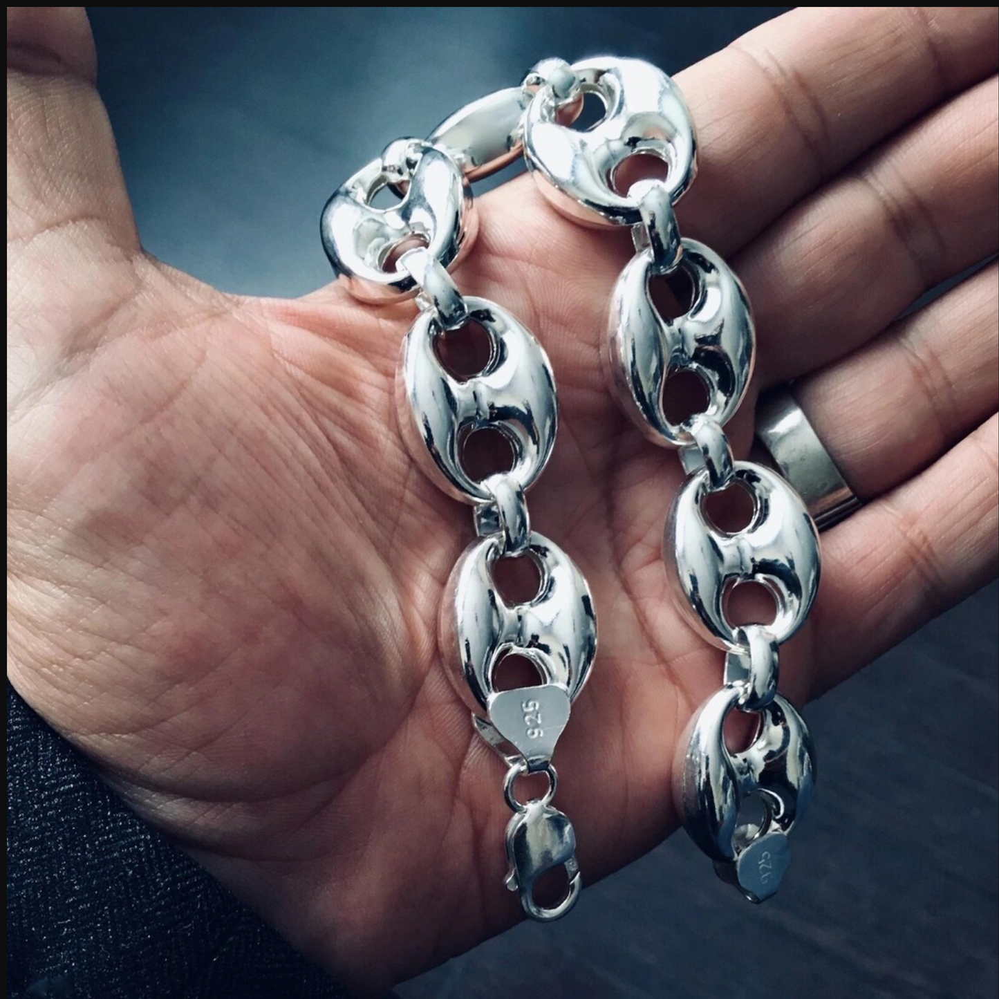 925 Sterling Silver Heavy Jumbo Link Bracelet Men's