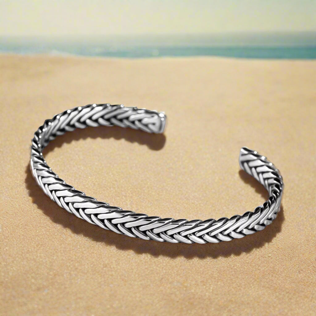 925 silver-Mens Motorcycle Biker Punk Wrench Cuff Bangle Bracelet.