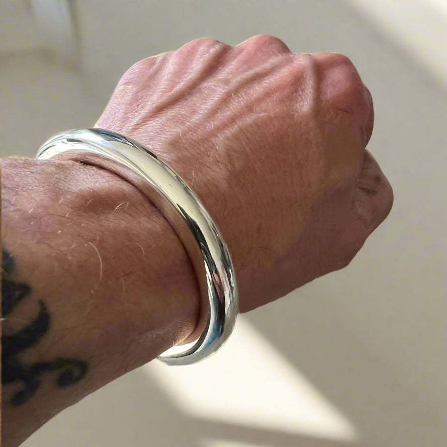 Massive Solid Silver Anvil Hammered Viking Torque Bangle