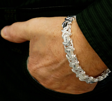 NEU Herren Byzantinisches Euro King Flaches Armband 925 Silber Sterling 60GR 8,5 Zoll