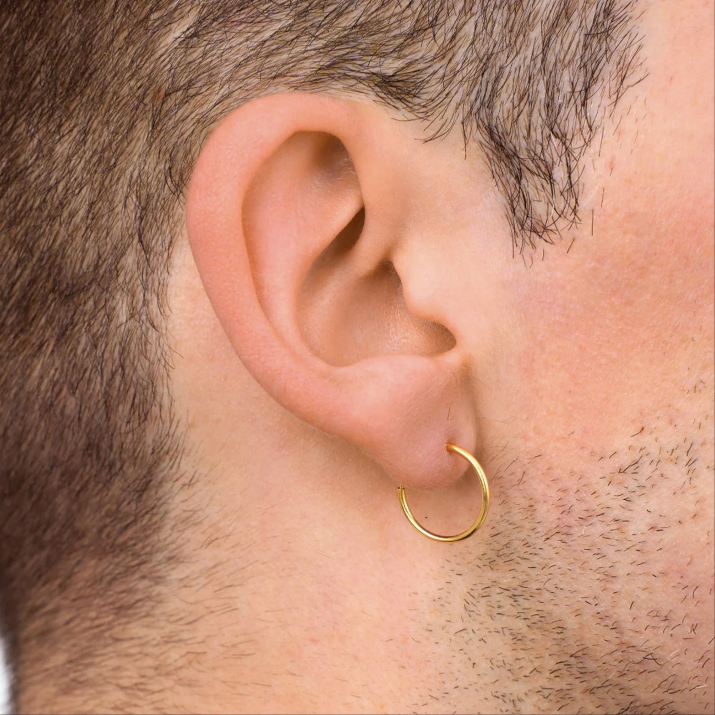 Mens Gold Hoop Earrings - 18K Gold 16mm Hoop Earrings Men