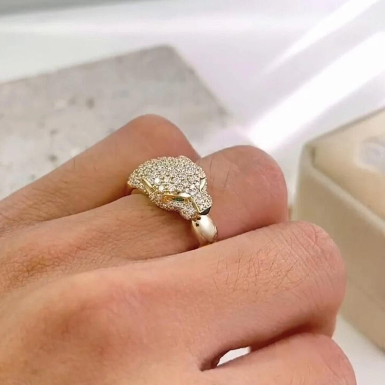 18k Gold Panther Ring Men's