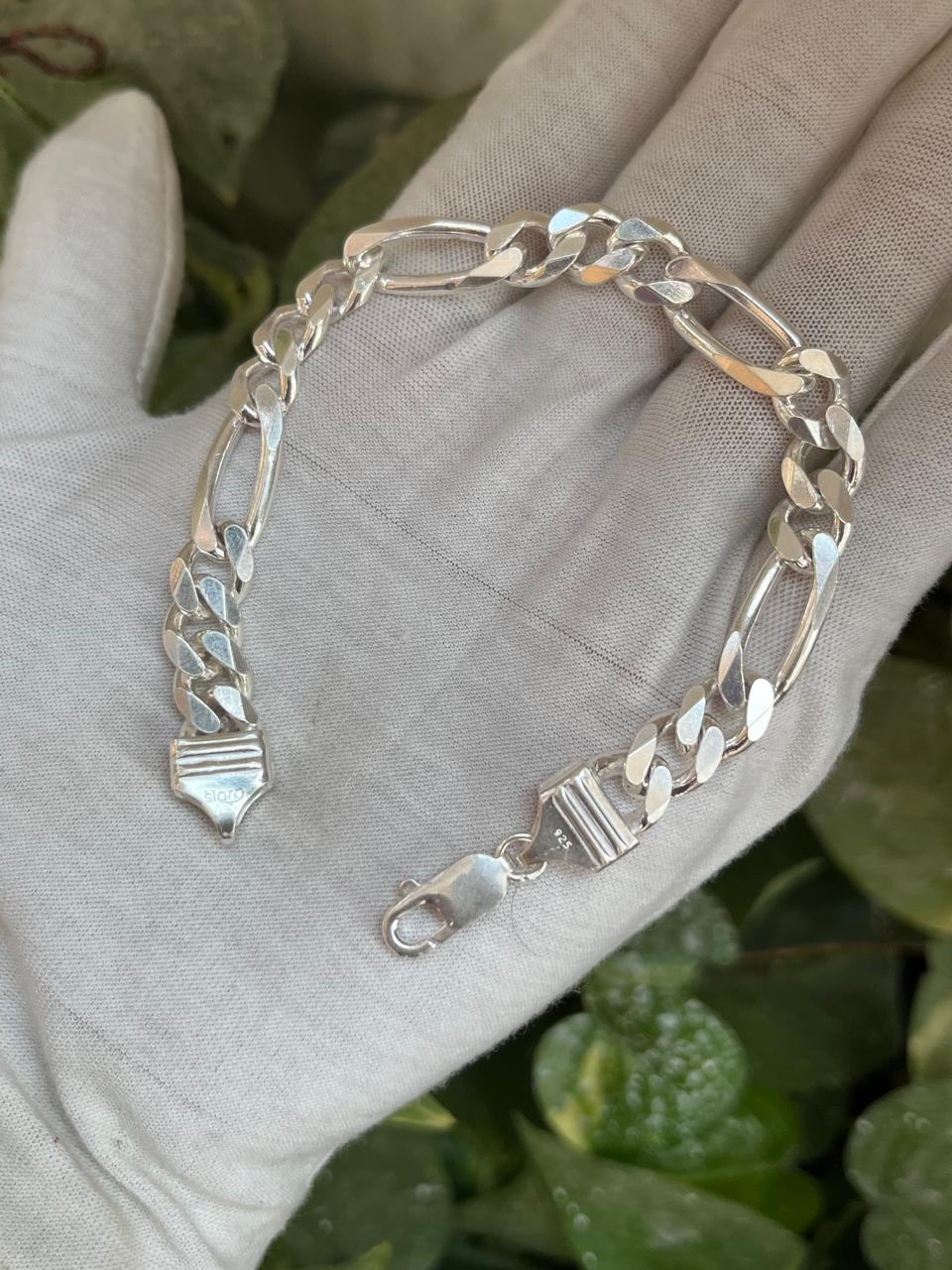 Silver Figaro Link Diamond Cut Bracelet