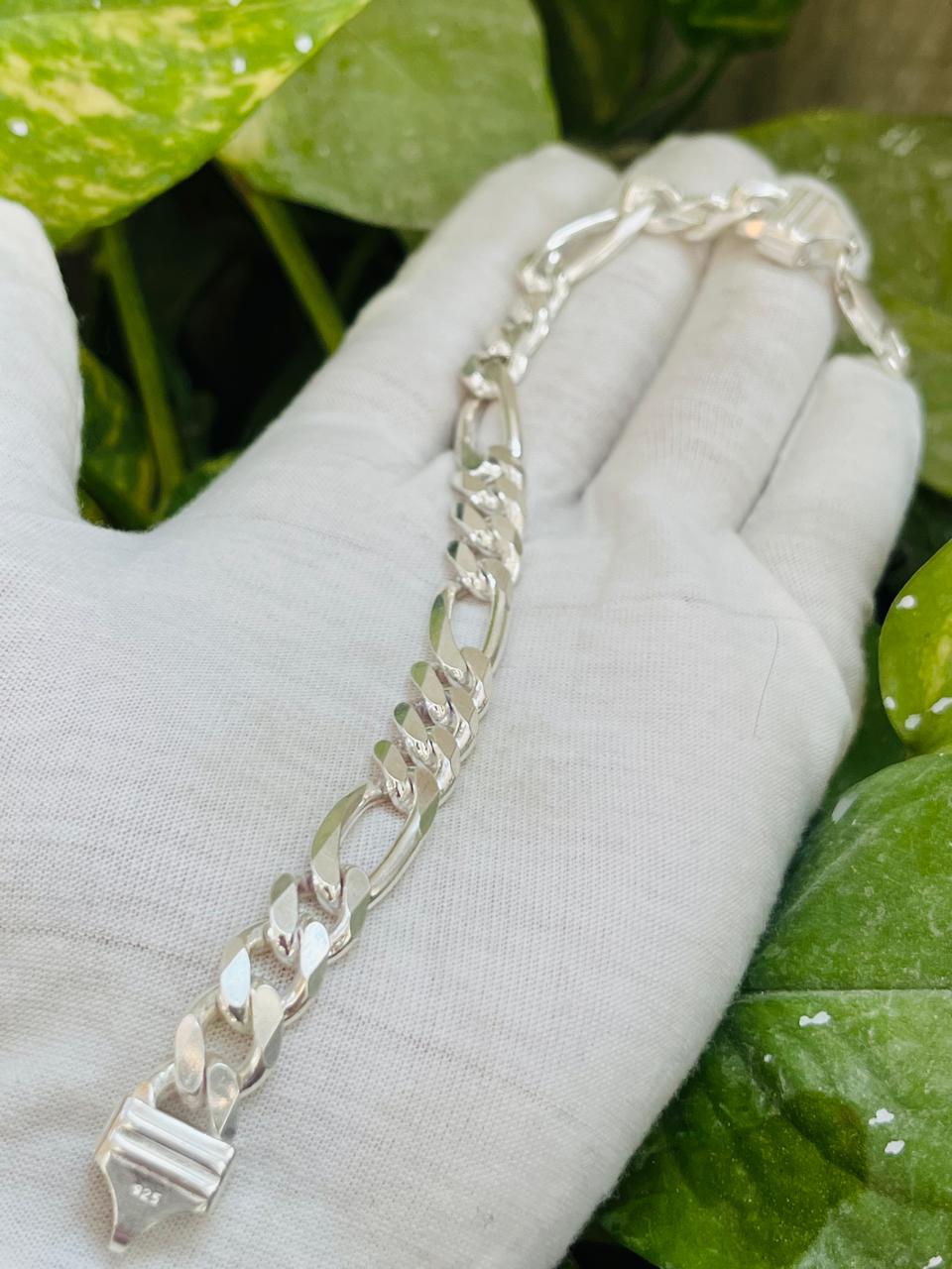 Silver Figaro Link Diamond Cut Bracelet