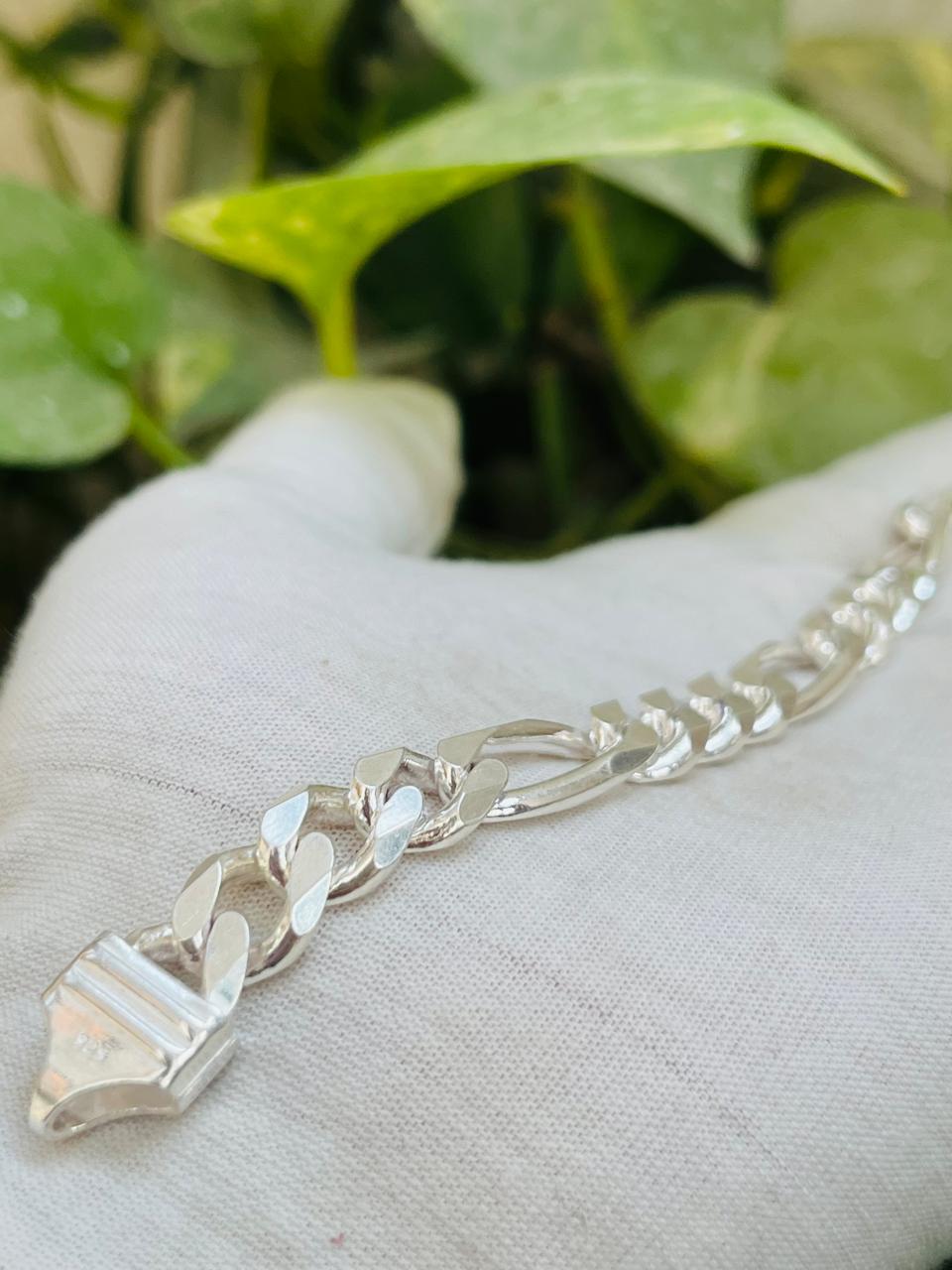 Silver Figaro Link Diamond Cut Bracelet
