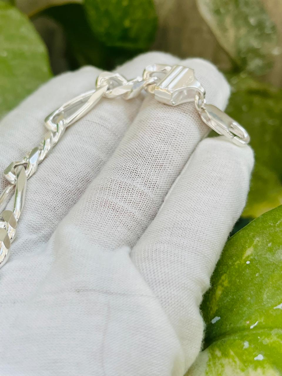 Silver Figaro Link Diamond Cut Bracelet