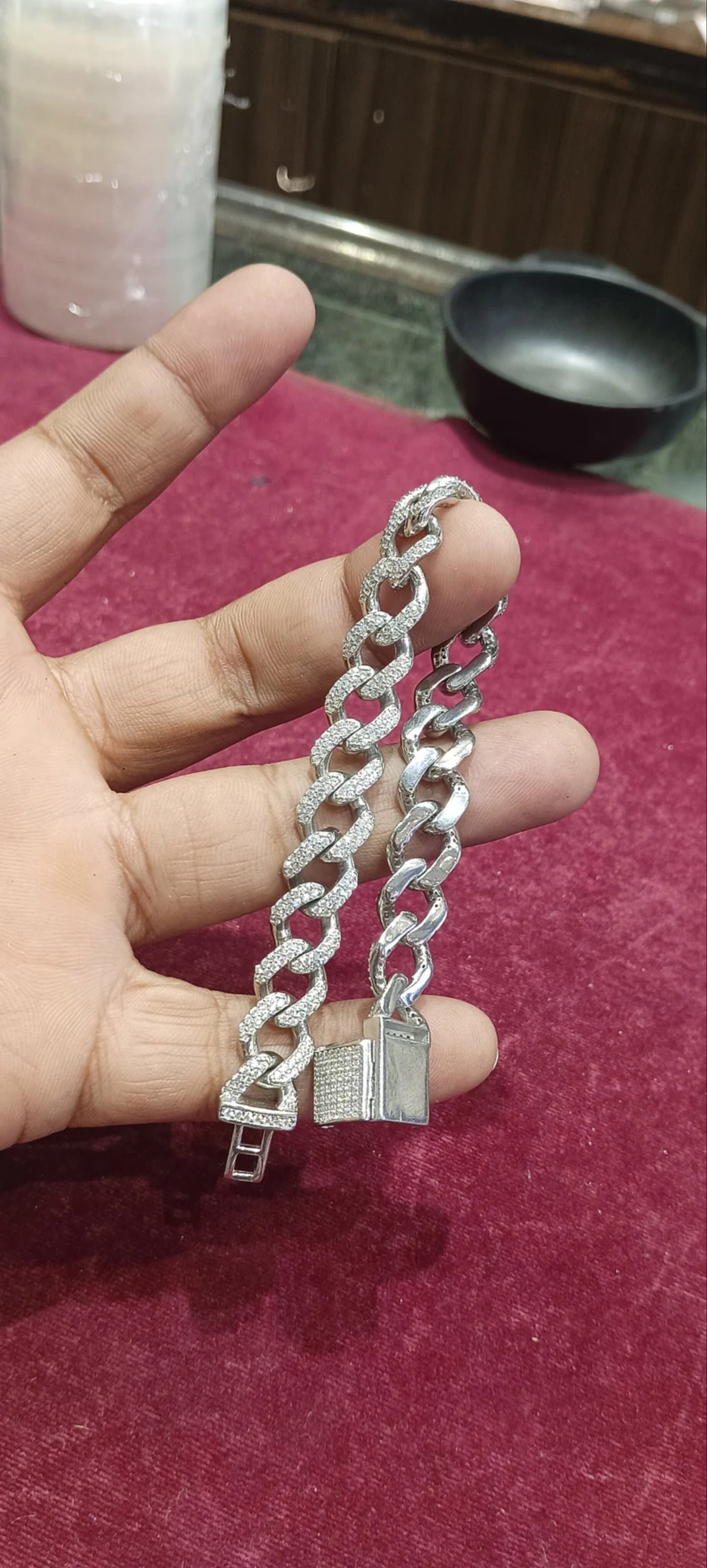 Miami Cuban Link Bracelet 925 Silver 12mm VVS Lab Diamond Hiphop