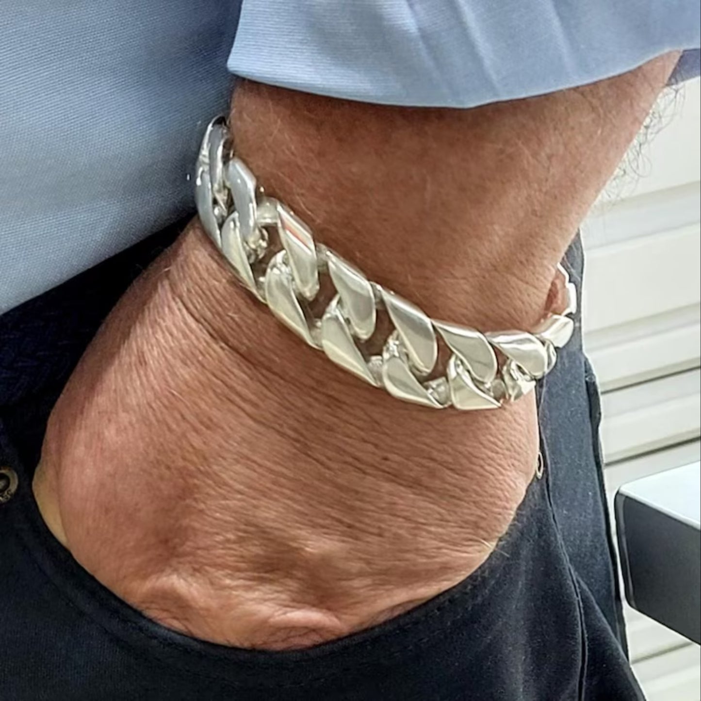 Solid Silver Curb Link Bracelet 15mm