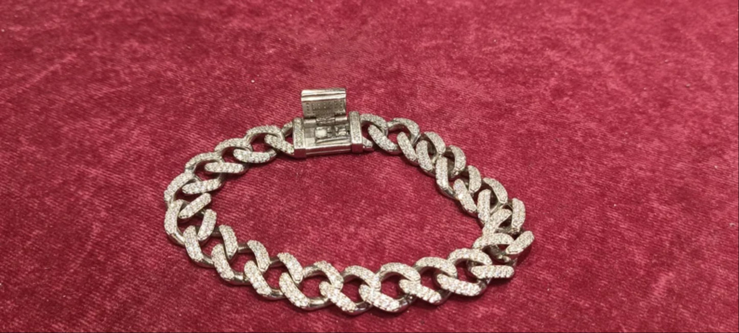 Miami Cuban Link Bracelet 925 Silver 12mm VVS Lab Diamond Hiphop
