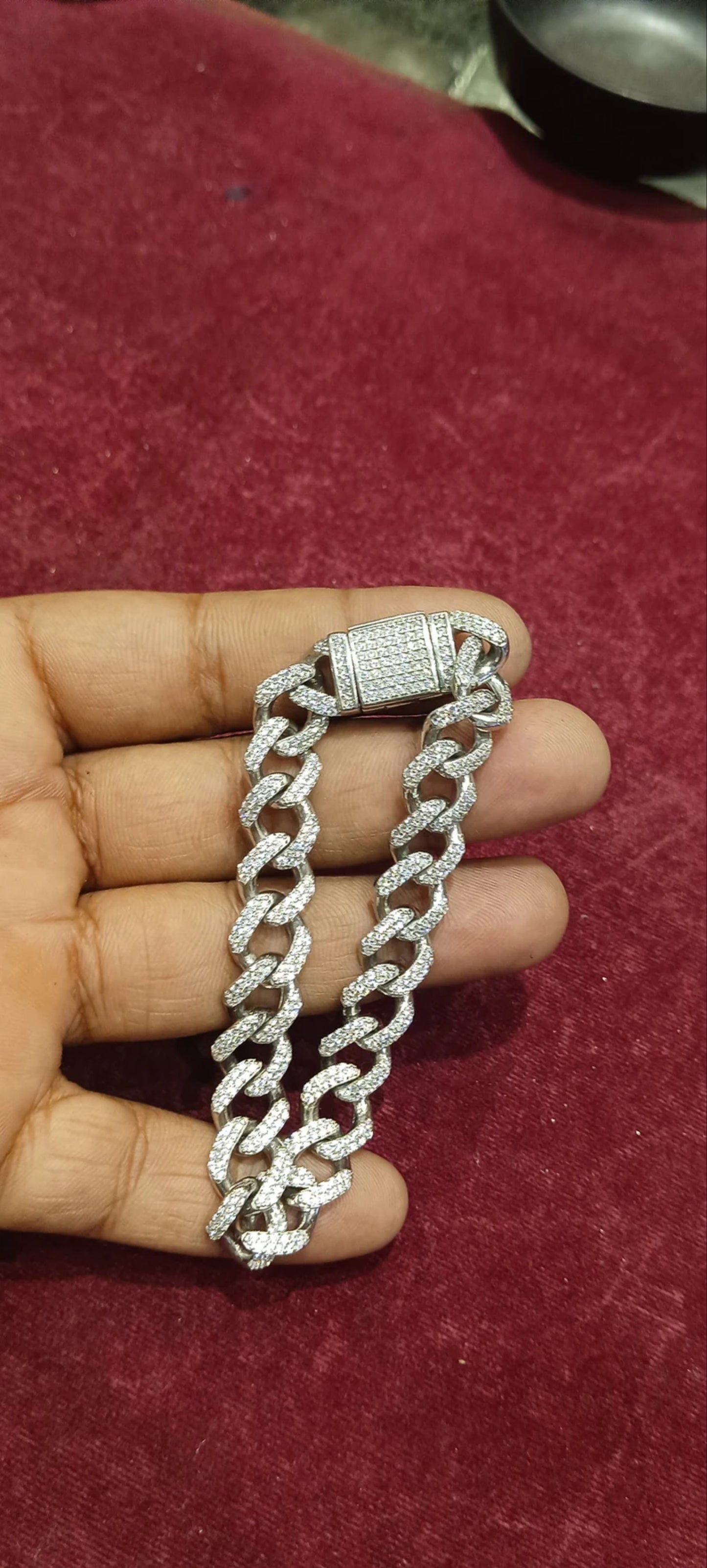 Miami Cuban Link Bracelet 925 Silver 12mm VVS Lab Diamond Hiphop