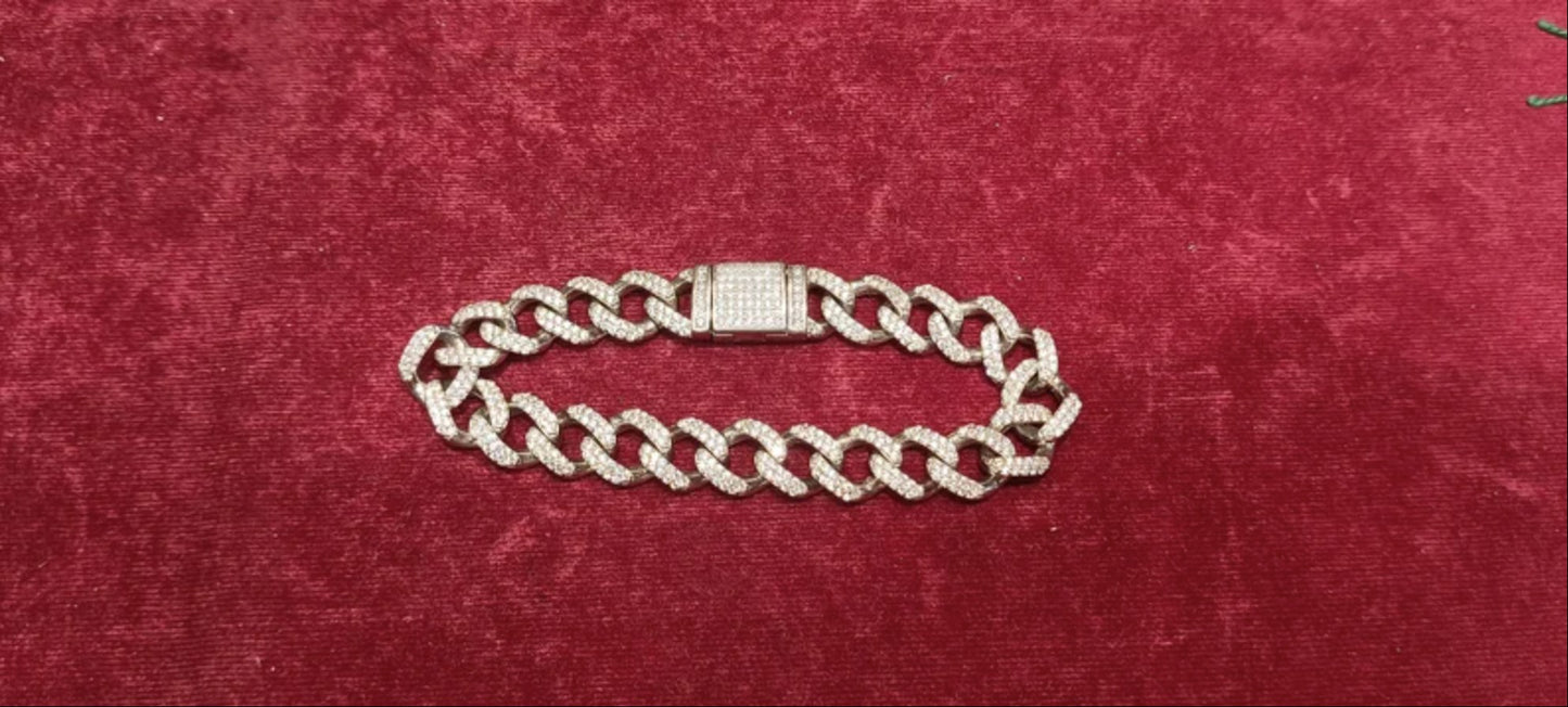 Miami Cuban Link Bracelet 925 Silver 12mm VVS Lab Diamond Hiphop