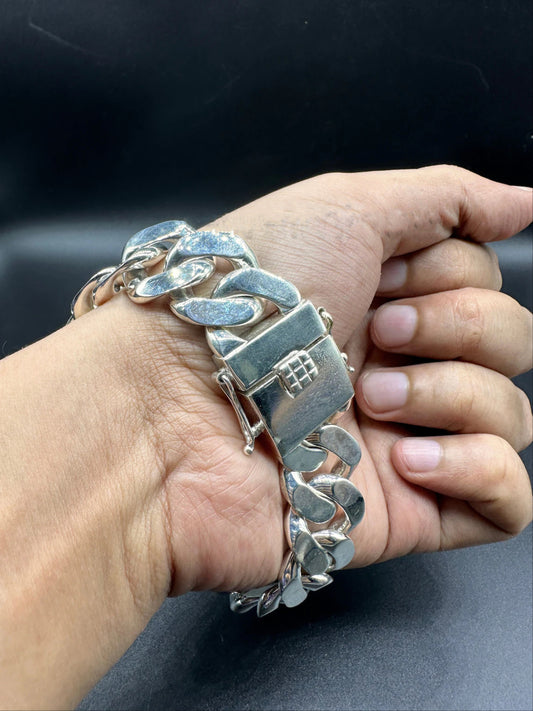 Men's Heavy Link Chunky Bracelet Silver 925 Box Clasp