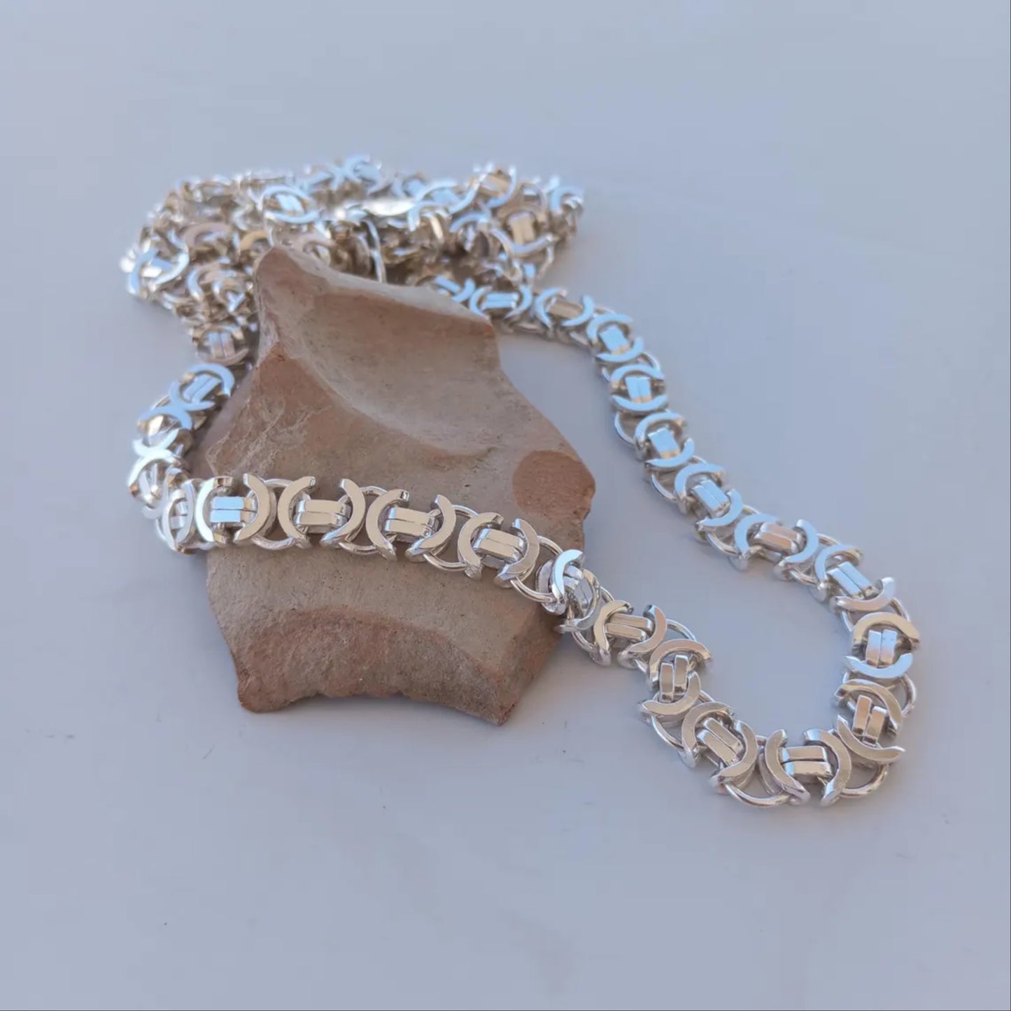 Mens Flat Byzantine Necklace Euro King Chain 925 Sterling Silver 13mm