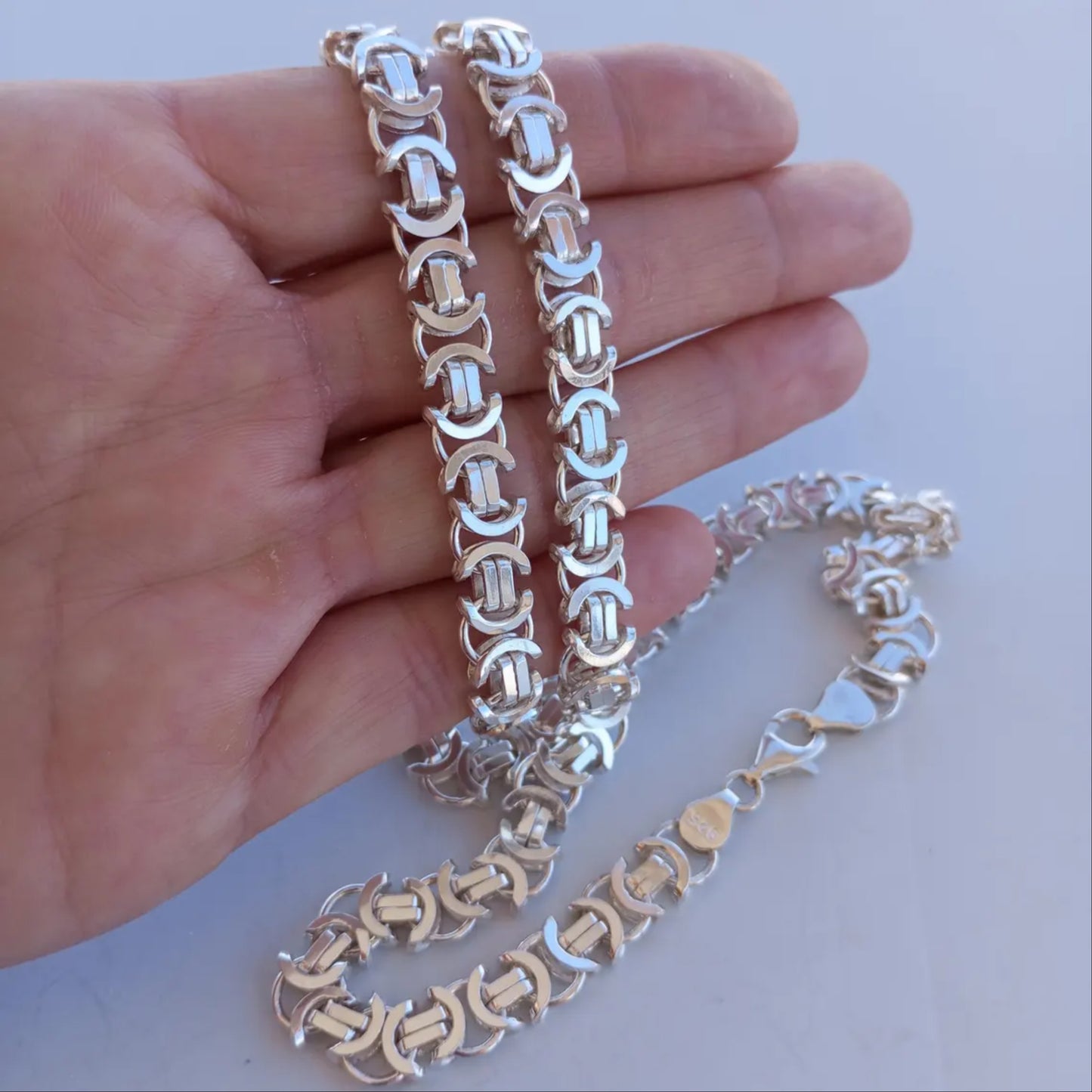 LAT BYZANTINE Necklace 925 SOLID Sterling Silver HEAVY Mens 28"