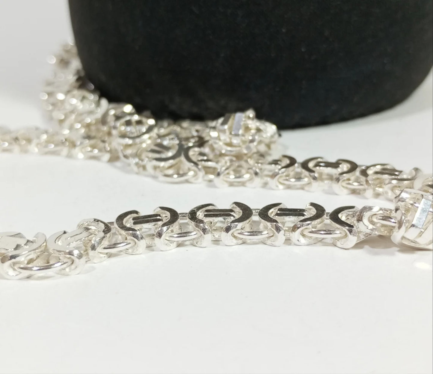 Mens Flat Byzantine Necklace Euro King Chain 925 Sterling Silver 13mm