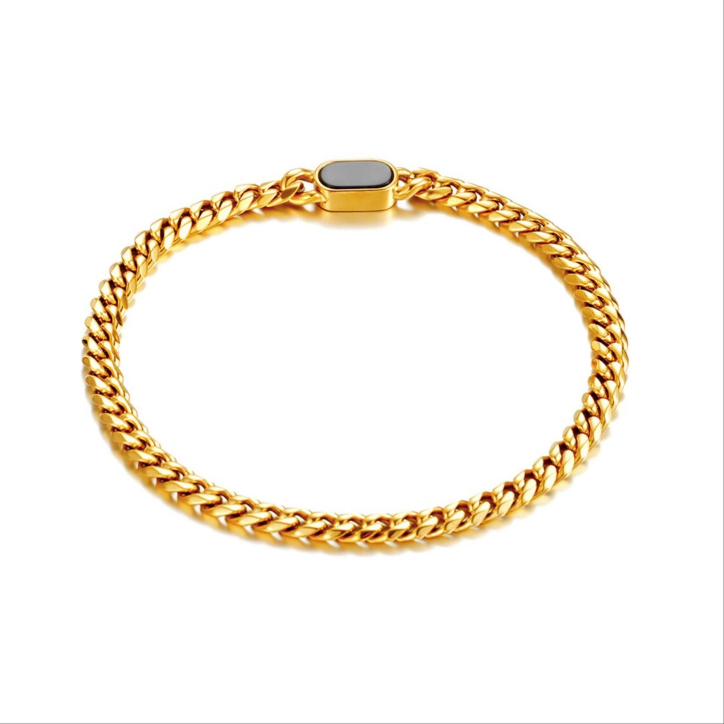18K Gold Cuban Bracelet Chain - Black Onyx Gemstone