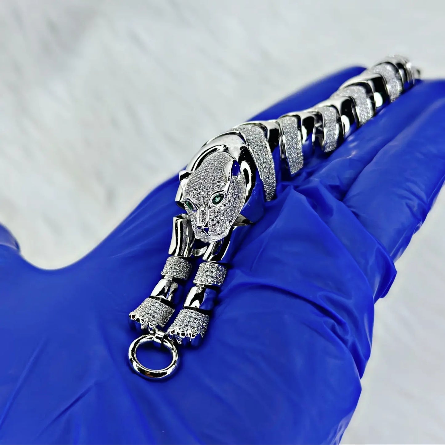 Men 925 Silver Diamond Panther Bracelet