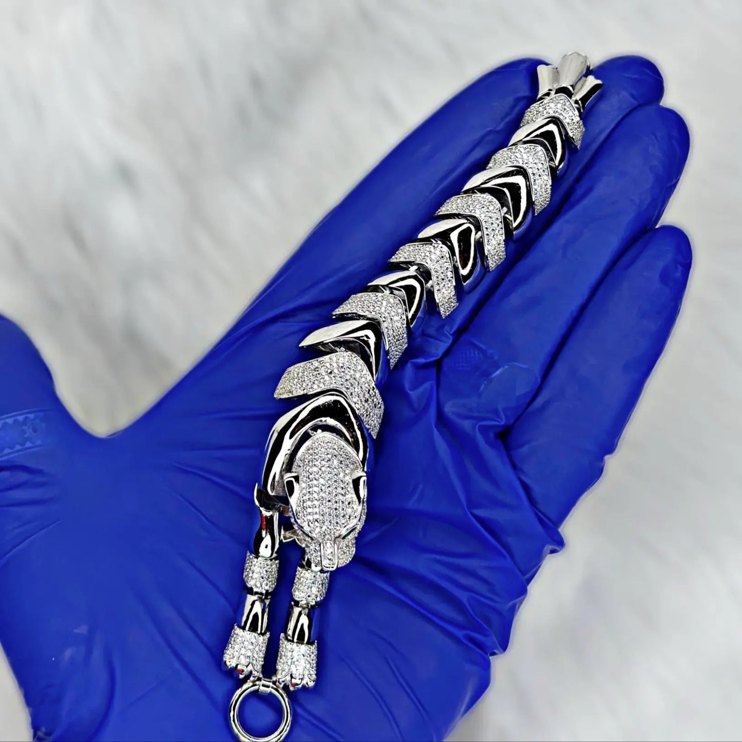 Men 925 Silver Diamond Panther Bracelet