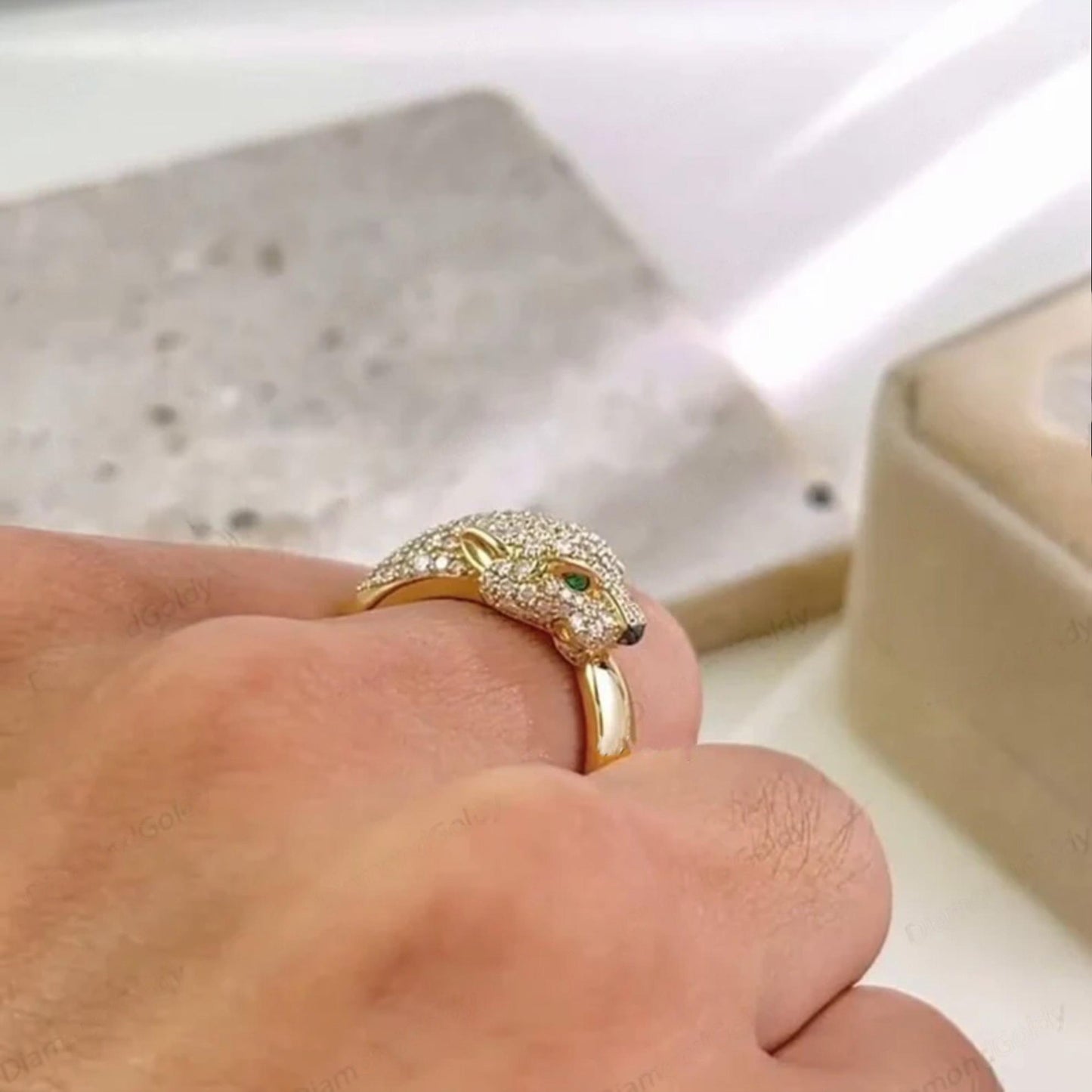 18k Gold Panther Ring Men's