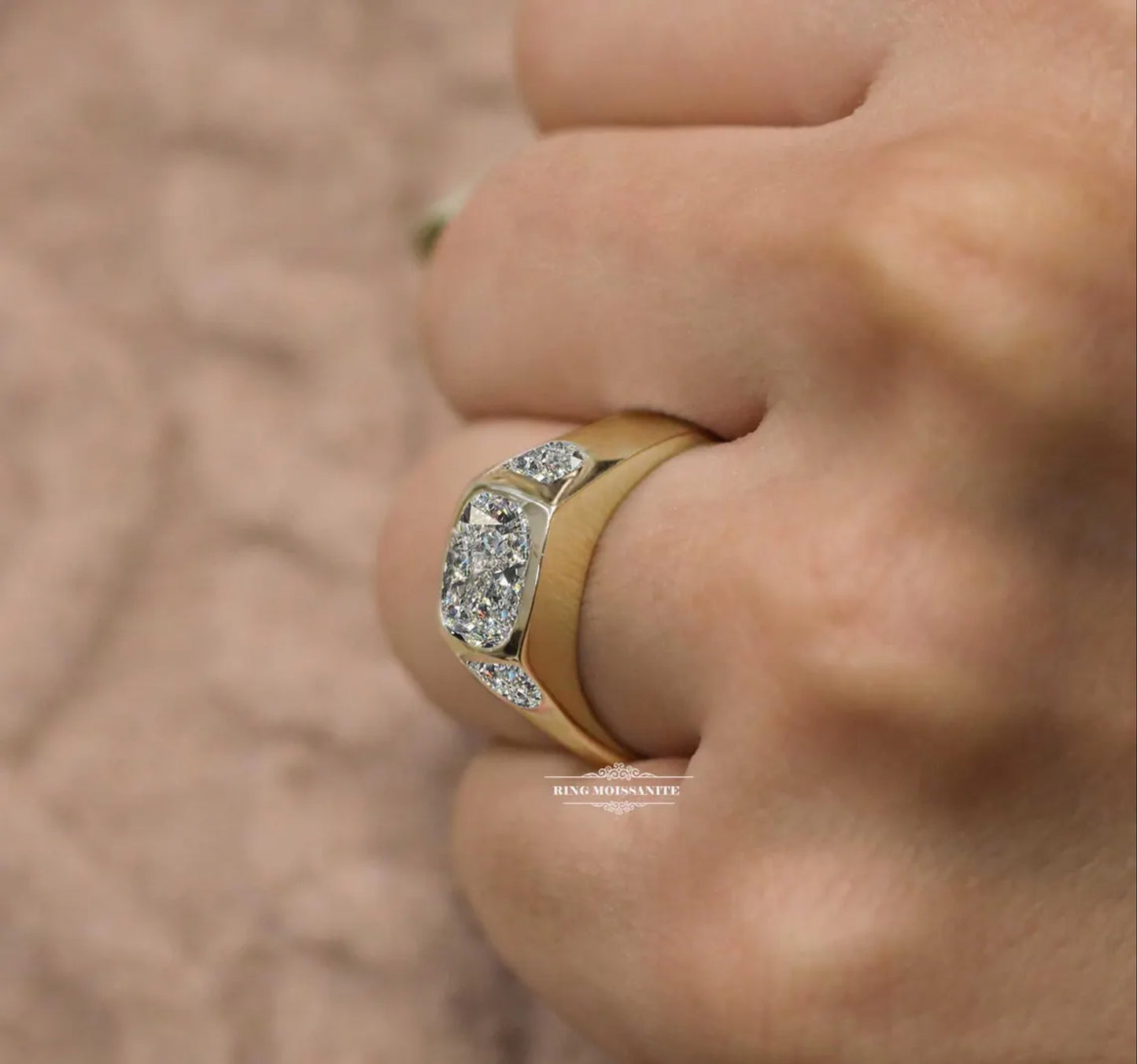 Men's Moissanite Ring 14K Gold