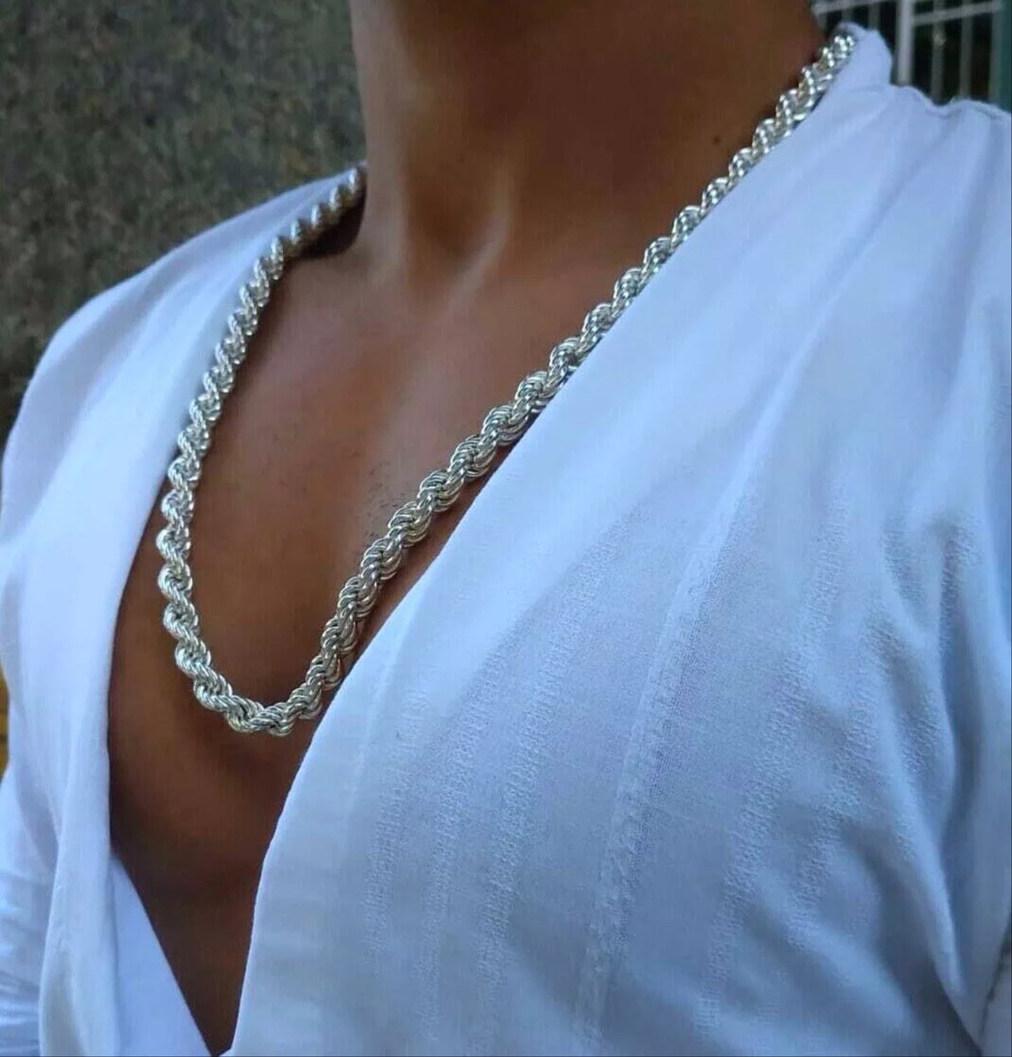 Mens Hollow Rope Chain Necklace 5mm 35GR 22inch 925 Sterling
