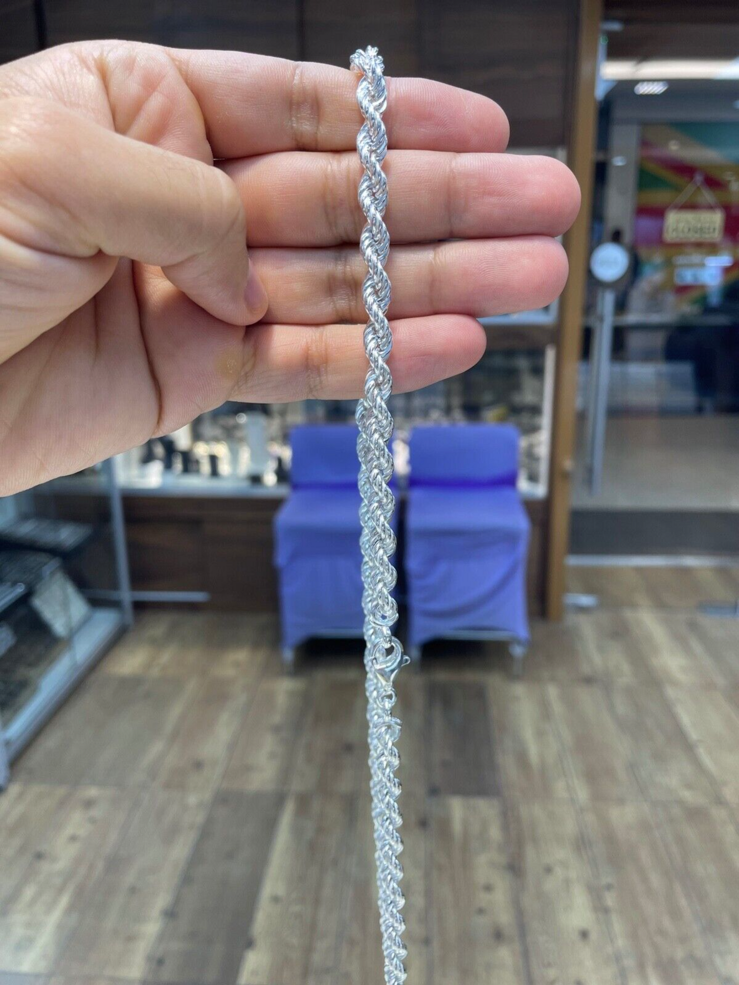 Mens Hollow Rope Chain Necklace 5mm 35GR 22inch 925 Sterling