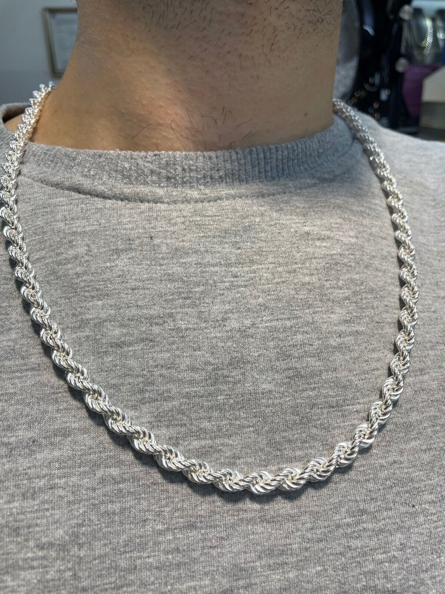 Mens Hollow Rope Chain Necklace 5mm 35GR 22inch 925 Sterling