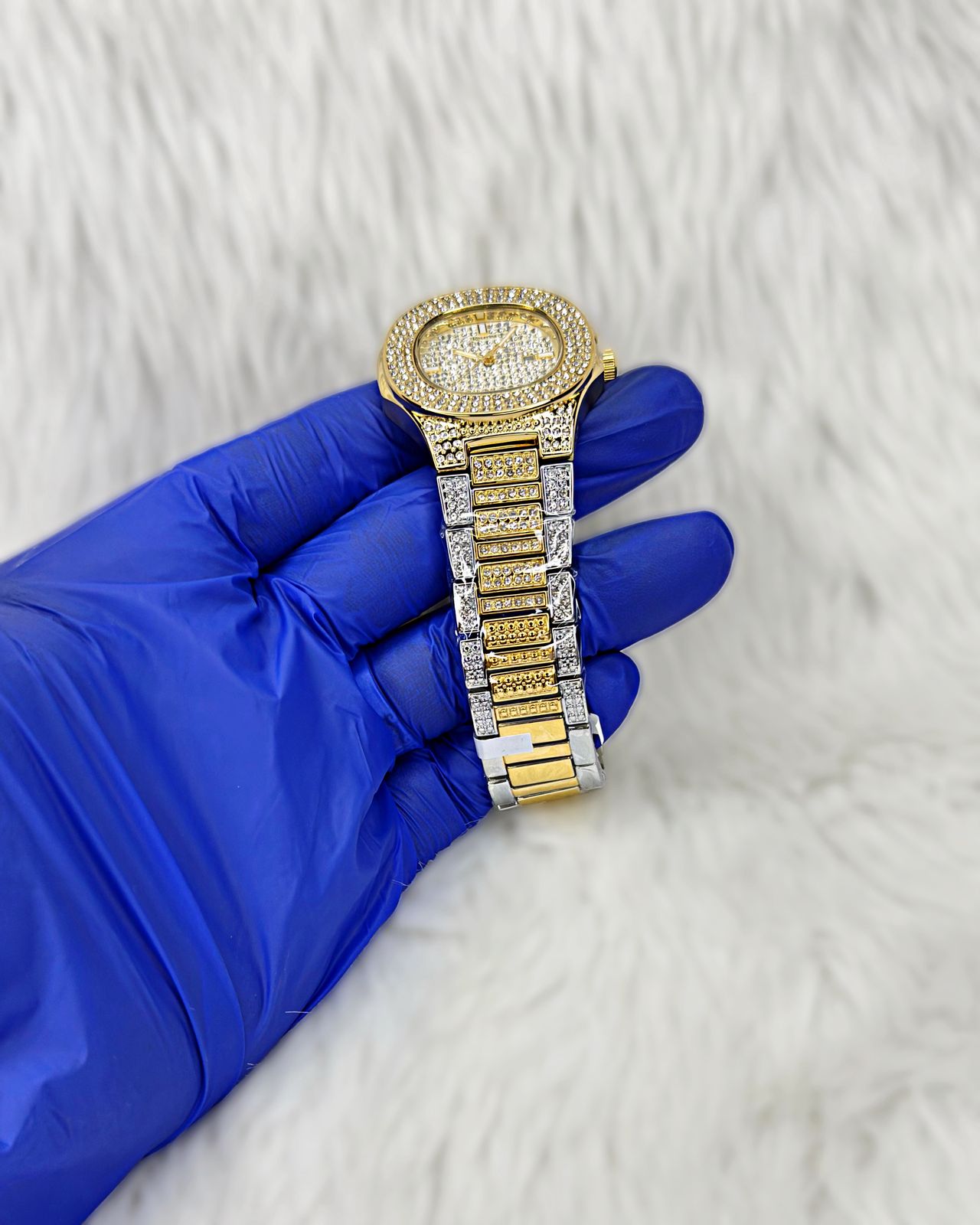 Men's 925 Silver Gold Finish Watch Iced-Out