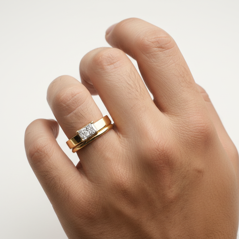 Real 14k gold diamond ring for men