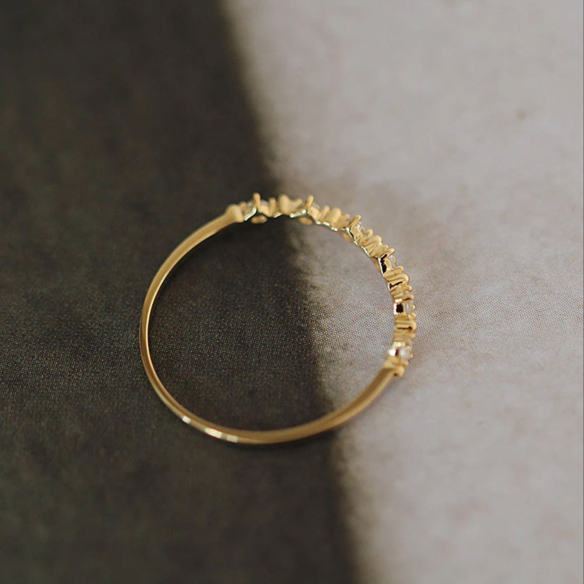 14k Gold Chain Ring, Solid Gold Link Chain Ring, Dainty Stacking Ring, Womens Minimalist Gold Ring, Pave Lab Diamond Cz Ring, Handmade Gifts - CUBAN